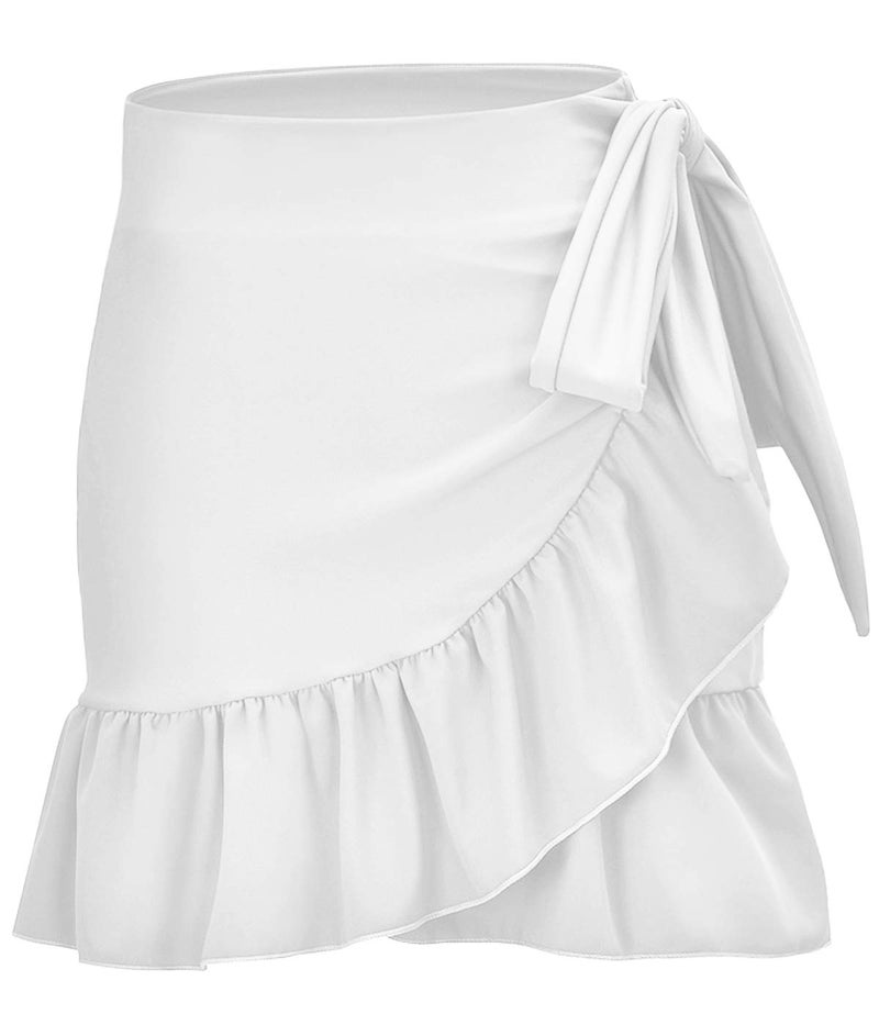 ChinFun Women's Ruffle Sarongs Beach Wrap Swimwear Bikini Tankini Cover Up Swim Skirts Swimdress White L-2XL - Image 1